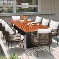 9-piece Teak and Synthetic Rattan Garden Dining Set with 8 Chairs
