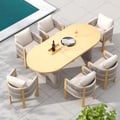 7-Pieces Outdoor Extendable Dining Set with 6 Woven Armchairs for 4 to 6 Person