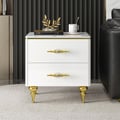 Chift Small Marble Top End Table Modern White Side Table with 2 Drawers Nightstand