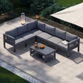 7-Pieces Modular Aluminum L-Shaped Outdoor Sectional Sofa Set in Gray for 6 Person