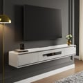 Meuble TV blanc lisse de 1500 mm, console multimédia flottante postmoderne minimaliste avec rangement