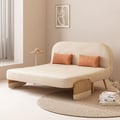 60" Full 2-Seater Linen & Rattan Sleeper Sofa with Tray