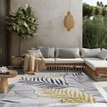 8ft Gold & Black Tropical Banana Leaf Polyester Indoor/Outdoor Non-slip Washable Rug