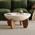 Curva Round Concrete Walnut Coffee Table with Wood Legs