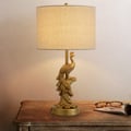 Mid Century Modern Golden Resin Peacock Table Lamp