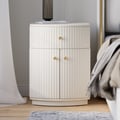 Modern Barrel White Fluted Nightstand in Faux Leather with Storage