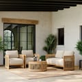 4-Pieces Beige Teak Hand Woven Rope Outdoor Sofa Set