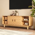 62.2" Natural Wood Mid Century TV Stand with Storage	