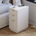 300mm White Leather Narrow Nightstand with Wireless Charger