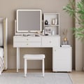 1000mm White Leather Makeup Vanity Set with Charger Led Mirror
