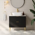 31.5'' Black Single Fluted Bathroom Vanity with Vessel Sink and 2 Drawers