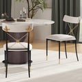 White Boucle Dining Chair Upholstered Cross Back Curved Side Chair