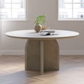 53" Modern Round Dining Table & 6 Modern Upholstered Light Gray Velvet Dining Chairs