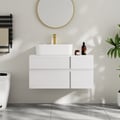 Bathroom Vanity Set 31.5" Modern Floating Faux Marble Bathroom Vanity White with Sink