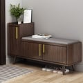 1200mm Black Walnut Wooden Shoe Storage Bench with 3 Doors & 5 Shelves for Entryway