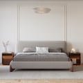 Curva Cotton & Linen King Upholstered Walnut Platform Bed & 2 Nightstands Set