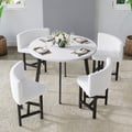 1000mm Round Wooden White Small Nesting Dining Table Set for 4 White Upholstered Chairs