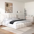 Humply White Leather King Bed Frame & 6-Drawer Dresser Set