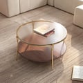 30" Glass Top Walnut 2-Tiered Coffee Table