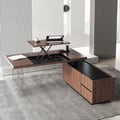 71.5" Modern Walnut Standing L-Shape Executive Desk with lifter Desktop Right Hand