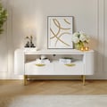 50" White Sintered Stone Top Fluted TV Stand with Storage	