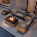 5-Pieces Modular Teak Outdoor Sofa Set with Smokeless Fire Pit for 6 Person in Gray