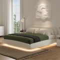 Queen Size Boucle Upholstered Floating Bed Frame with Light