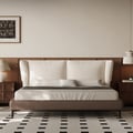 King Size Boucle & Leather Upholstered Headboard Bed Frame