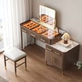 Walnut Glass Sintered Stone Top Makeup Vanity Set with Mirror