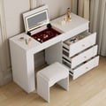 49.2" White L-shape Makeup Vanity Set with Mirror & Stool