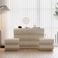 Humply White Leather 6-Drawer Dresser & 2 Smart Nightstands Set