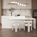 Moderna isola da cucina allungabile da 2050 mm a 2680 mm con 4 sedie da pranzo bianche
