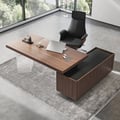 71.5" Modern Walnut Standing L-Shape Desk & Reclining Leather Office Desk Chair 