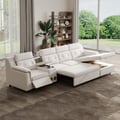 134.6" White Power Reclining Sectional Sofa Pull Out Bed Cup Holder & Speaker & Storage