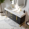 Aro 59" Black Double Sink Freestanding Bathroom Vanity Drawers & Doors Faux Marble Top