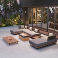 Modular Teak Outdoor Sofa Set for 6 Person with Propane Fire Pit