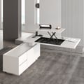 Bureau moderne en L blanc de 1800 mm avec armoire latérale et surface de levage