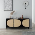 63" Japandi Rectangular Black Rattan Sideboard Buffet 3 Doors Storage Cabinet Plywood