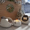 Tatta Weave Round Propane Outdoor Fire Pit & 2 Outdoor Chair Set Woven Textilene Rope