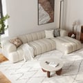 118" Channel Chenille  Sectional Sofa & Beige & Walnut Coffee Table Concrete Set