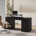 Modern Black Standing Computer Desk with 2 Doors and Storage Office Desk (59.8" )