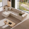 3-Piece 113" Cotton & Linen Tufted Sofa with Ottoman