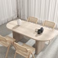 Japandi 1600mm-2000mm Oval Extendable Whitewash Dining Table & 4 Chairs Solid Wood Set