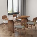 Oval Dining Table & Mid-Century Walnut 4 Dining Room Chairs Set Upholstered Solid Wood