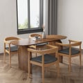Oval Dining Table & Curved Back 4 Dining Chairs Upholstered Leather Solid Wood Top