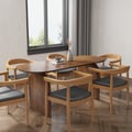 Oval Dining Table & Curved Back 6 Dining Chairs Upholstered Leather Solid Wood Top
