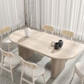 Dining Set 63"-79" Japandi Oval Extendable Dining Table Whitewash with 6 Chairs