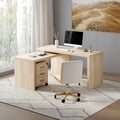 Modern Swivel Desk with Movable File Cabinet Distressed White L-Shaped & Office Chair