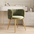 Sweave Nordic Olive Green Barrel Back Dining Chair Round Accent Chair Velvet Upholstery