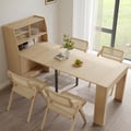 Modern Extendable Dining Table with Storage & 4 Natural Folding Dining Chairs Solid Wood